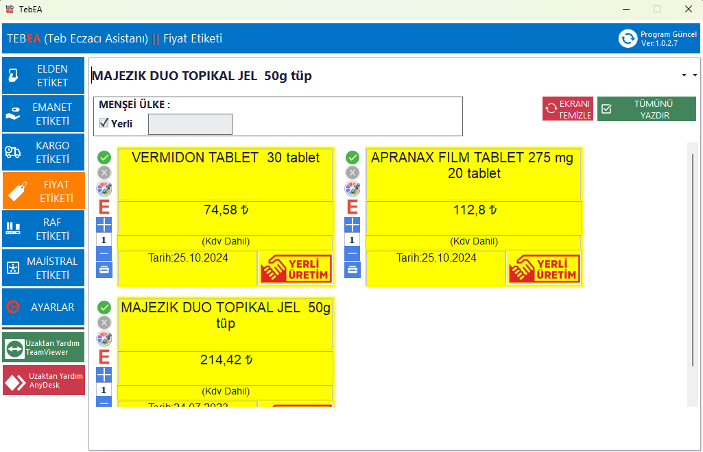 Elden etiket ekranı