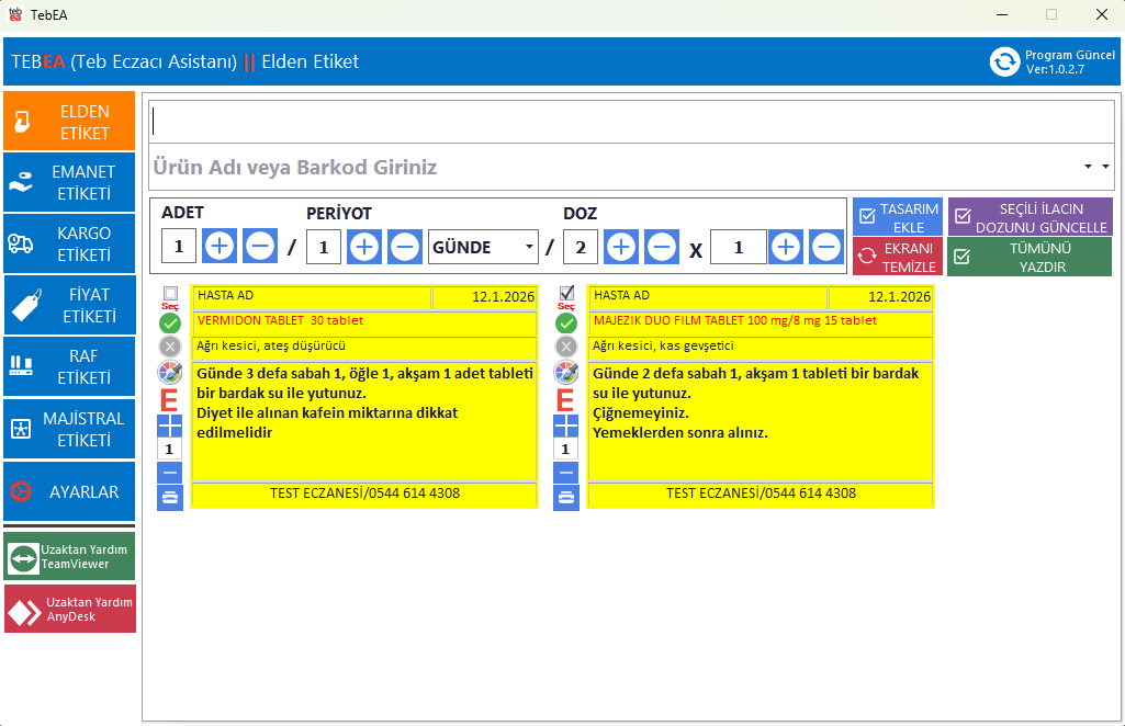 Emanet etiketi ekranı