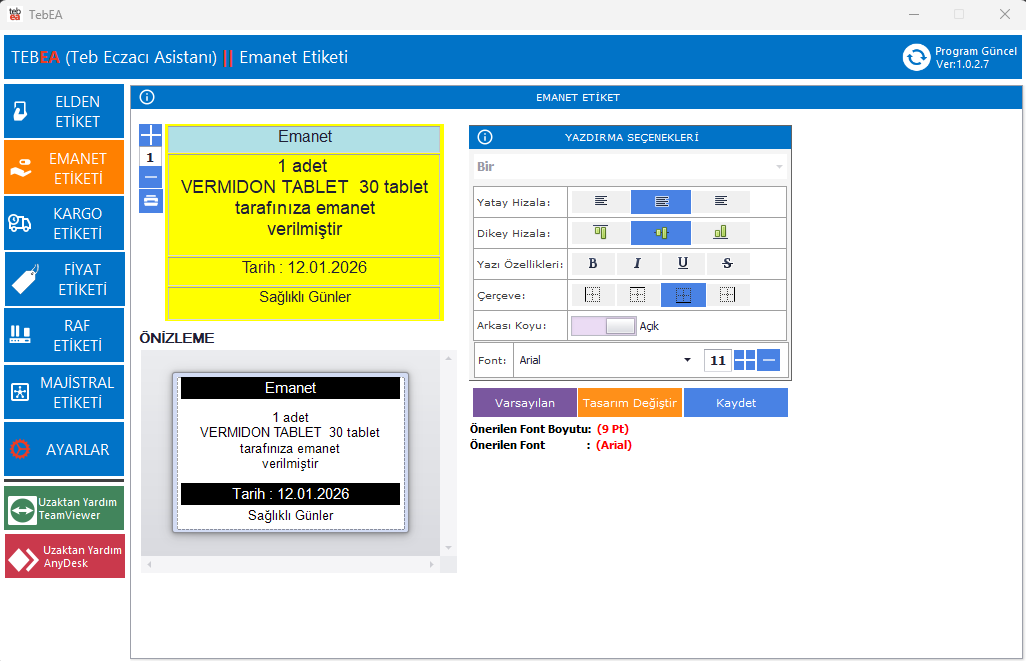 Kargo etiketi ekranı