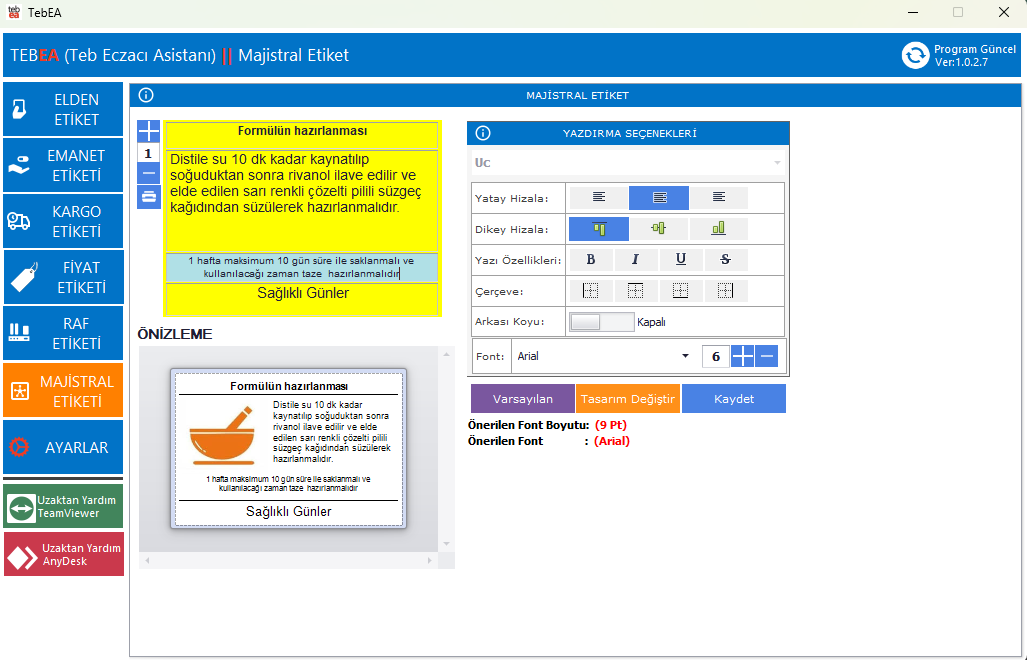 Majistral etiket ekranı 2